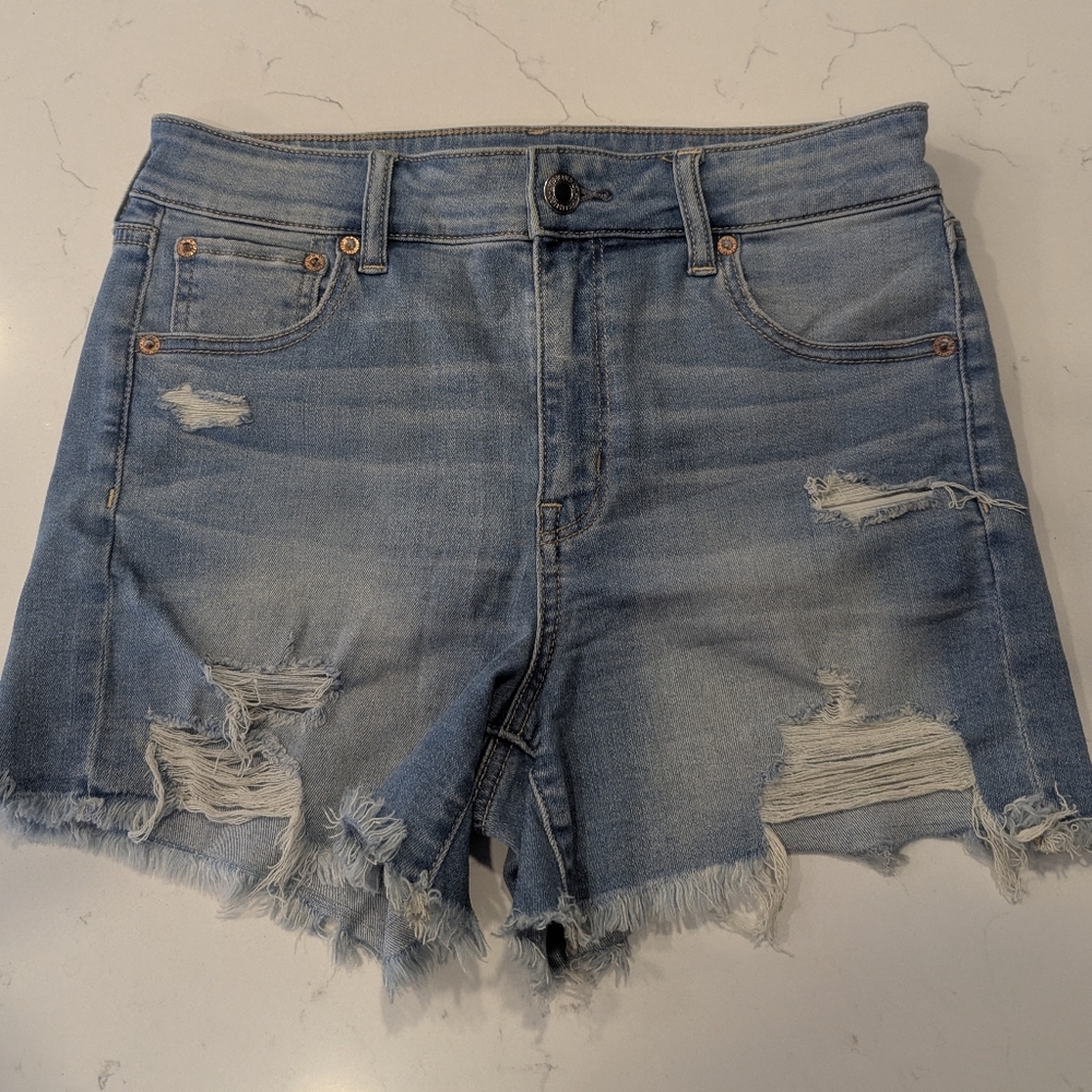 American Eagle Outfitters Light Blue Distressed Jean Shorts
